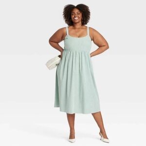 NWT Green Pinstripe Empire Waist Midi Dress Size 2X